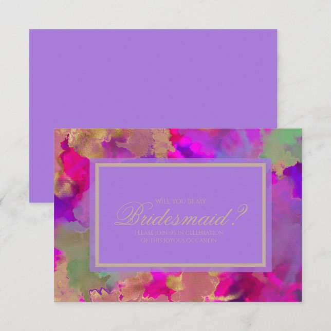 Convites de tinta dourada roxa rosa mármore (Frente/Verso)