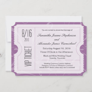 Convites de Tíquete de Casamento VIP Roxo