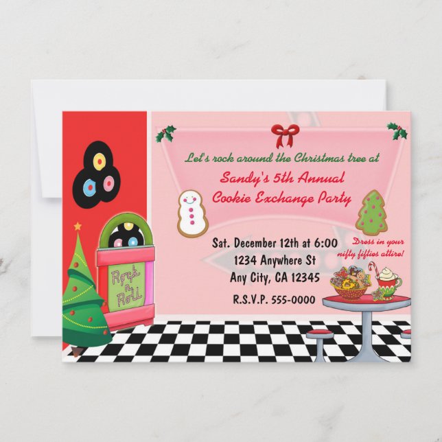 Convites de Troca de Biscoitos de Natal no Diner d (Frente)