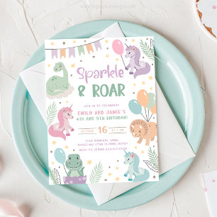 Convites de Unicórnio e Dinossauro. Digital Editáv