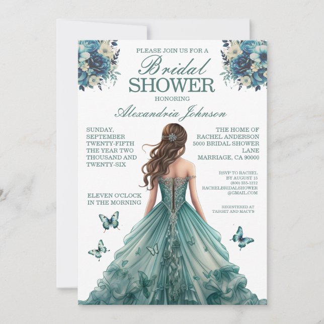 Convites de Vestido Chique para Chá de Noiva em Az (Frente)