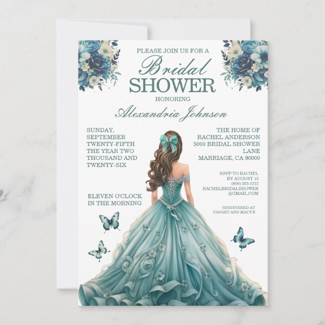 Convites de Vestido Chique para Chá de Noiva em Az (Frente)
