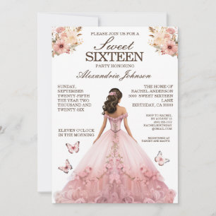 Convites de Vestido Chique Rosa para Doce 16 Anos