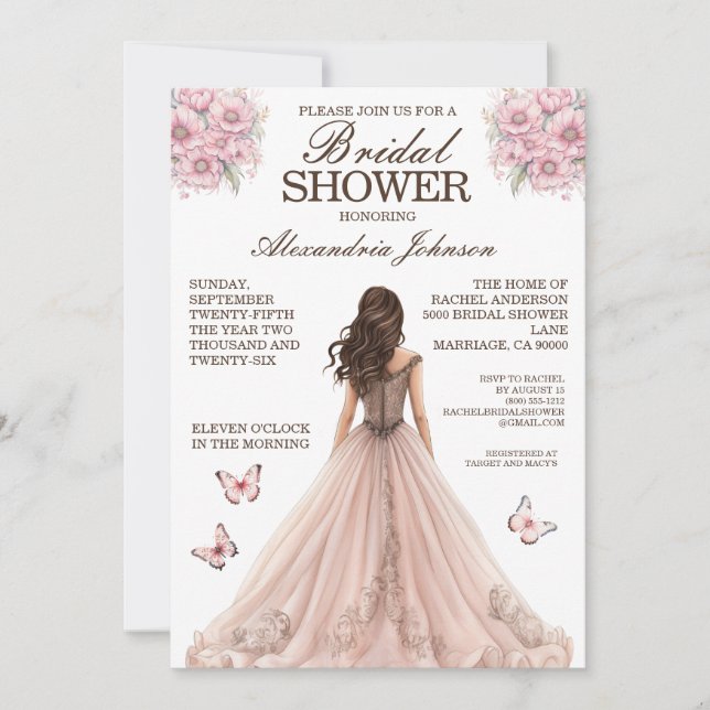 Convites de Vestido de Noite Rosa Elegante para Ch (Frente)
