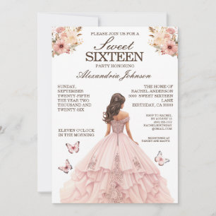 Convites de Vestido Elegante Rosa para Festa de 16