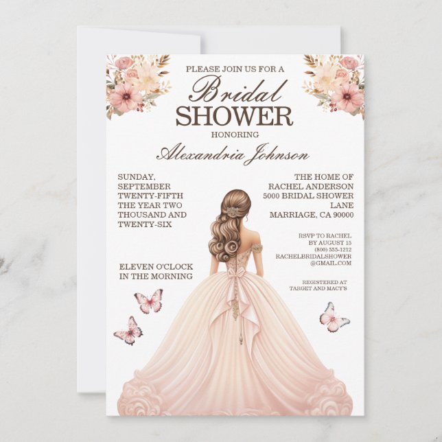 Convites de Vestido Elegantes Rosa para Chá de Noi (Frente)