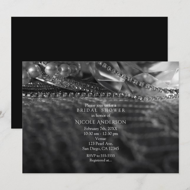 Convites Diamantes e Pérolas Glamour Antigo (Frente/Verso)