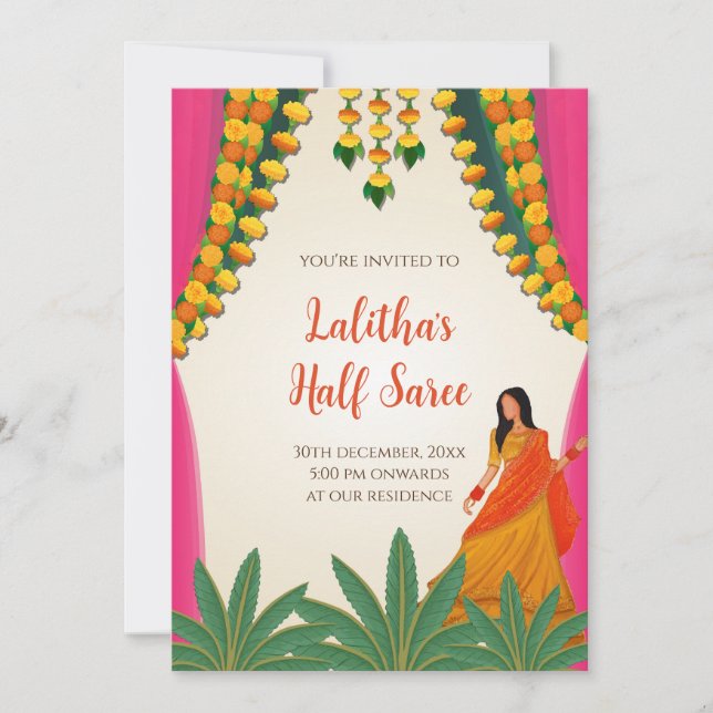 Convites digitais para função Half Saree (Frente)