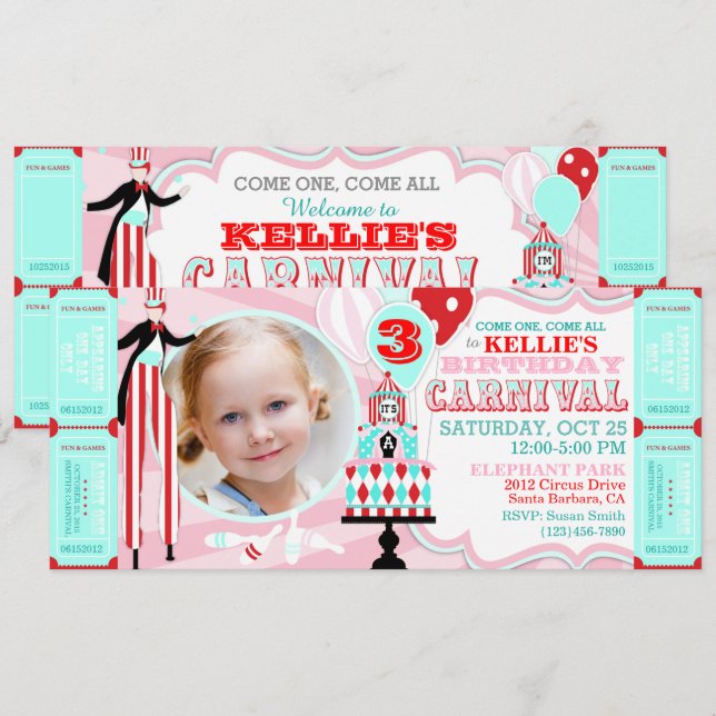 Convites do aniversário do bolo da barraca do (Frente/Verso)