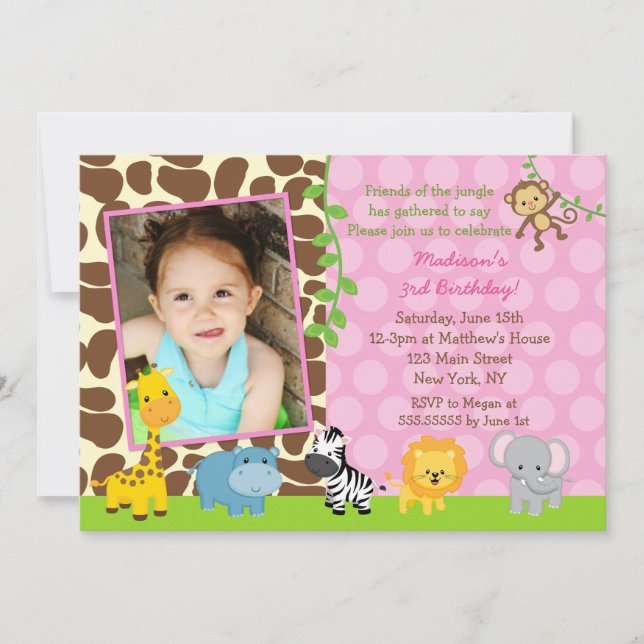 Convites do aniversário dos animais do safari do (Frente)