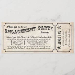 Convites do bilhete do vintage da festa de noivado