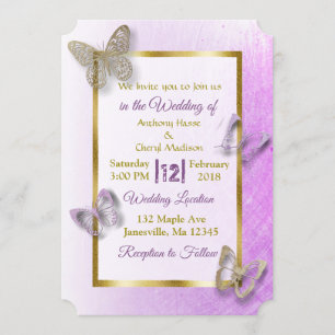Convites do casamento da borboleta da lavanda e do