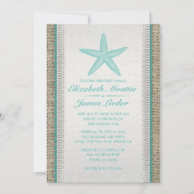 Convites do casamento da estrela do mar do país (Frente)