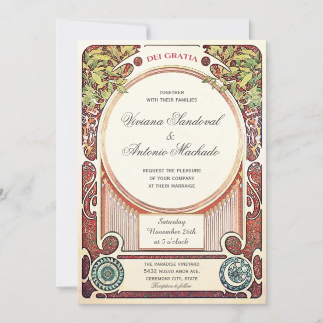 Convites do casamento de Nouveau da arte do (Frente)