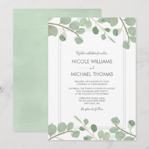 Convites do casamento do eucalipto da aguarela