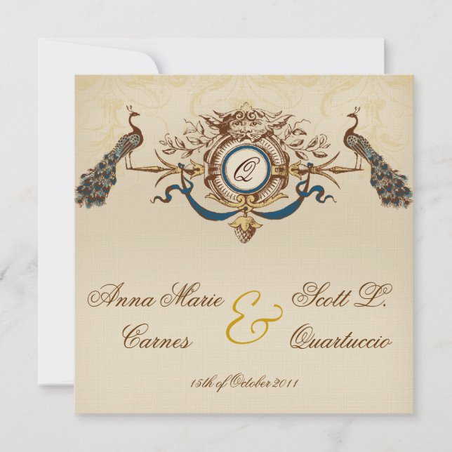 Convites do casamento do quadrado do pavão do (Frente)