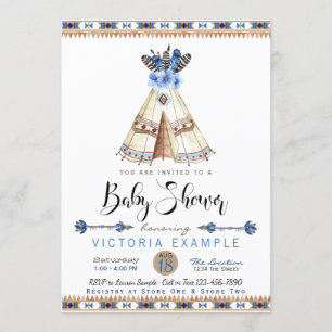 Convites do chá de fraldas do Teepee dos meninos