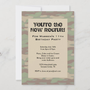 Convites do Exército Boys Camo