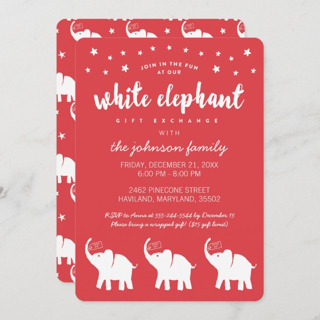 Convites do Feriado de Elefante Branco na moda (Frente/Verso)