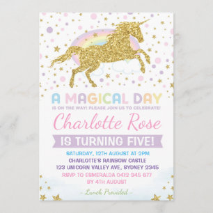 Convites do Rainbow Unicorn Birthday