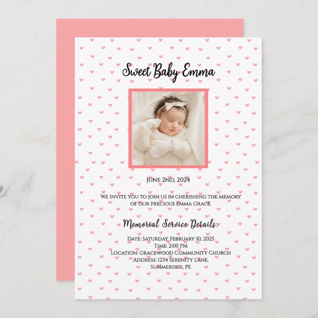 Convites do Serviço Memorial do Bebê Personalizado (Frente/Verso)
