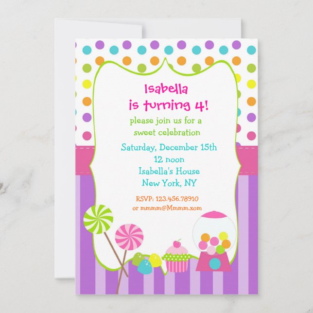 Convites doces do aniversário da loja da terra dos (Frente)