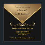 Convites Dourados a preto 60º Brithday<br><div class="desc">Mens Black & Dourado 60th Adult Festa de aniversário and Special Occasion Invitations para comemorações de marcos. Imagem elegante de gemstone de ouro.  Os folhetos mostrados NÃO são REAIS,  são imagens impressas nas cartas.</div>