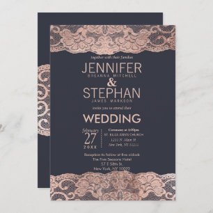 Convites Dourados cor-de-rosa do casamento do laço