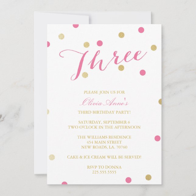 Convites Dourados de Aniversário de Confetti (Frente)