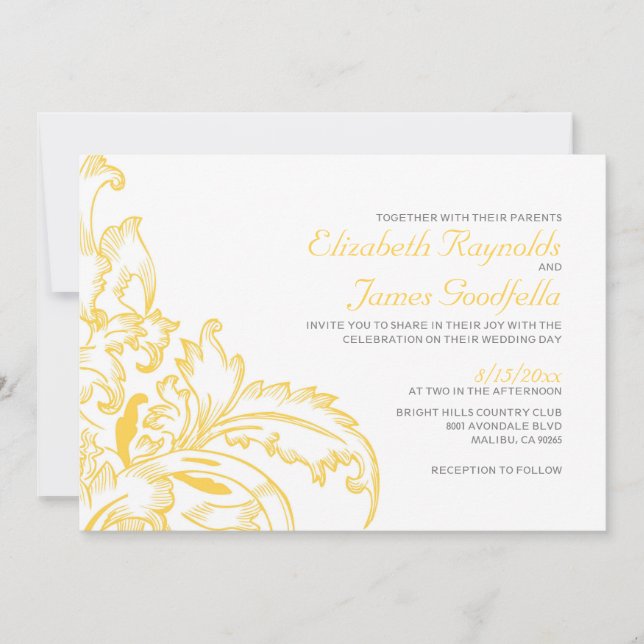 Convites Dourados do casamento do Flourish (Frente)