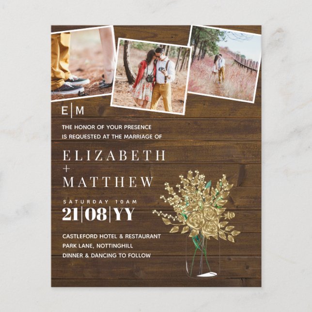 Convites Dourados para Casamento Metálico (Frente)