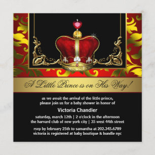 Convites Dourados vermelhos do chá de fraldas do