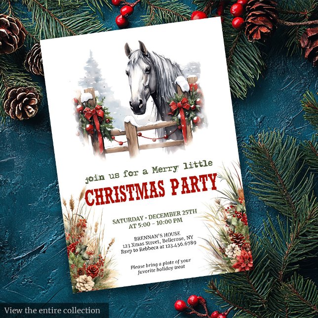 Convites editáveis para festa de Natal com charme  (Horseshoe charm Christmas party editable invitation

)