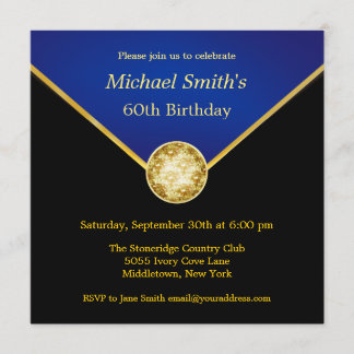 Convites elegantes azuis Dourados pretos do