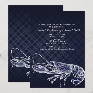 Convites Elegantes Azul-Navy Lagosta Vintage