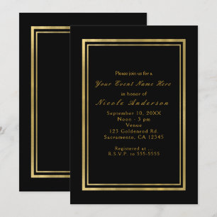 Convites Elegantes Chiques Preto e Dourado com Fol