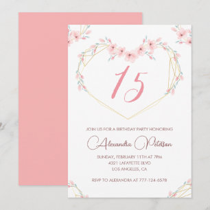 Convites elegantes de 15 anos Floral Rosa