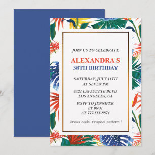 Convites elegantes de 38º aniversário Floral Tropi