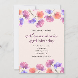 Convites elegantes de 43º aniversário Boho Floral 