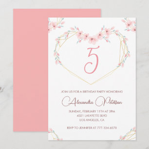 Convites elegantes de 5º aniversário Floral Rosa