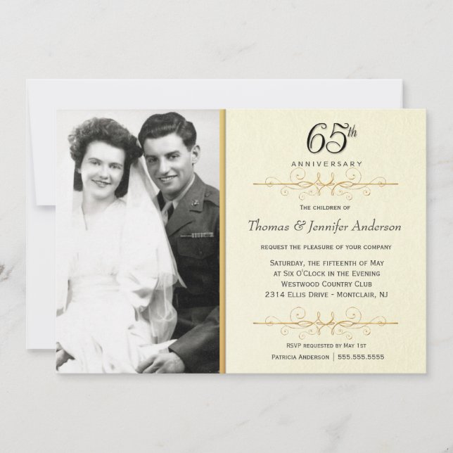 Convites Elegantes de 65º Aniversário com Foto (Frente)