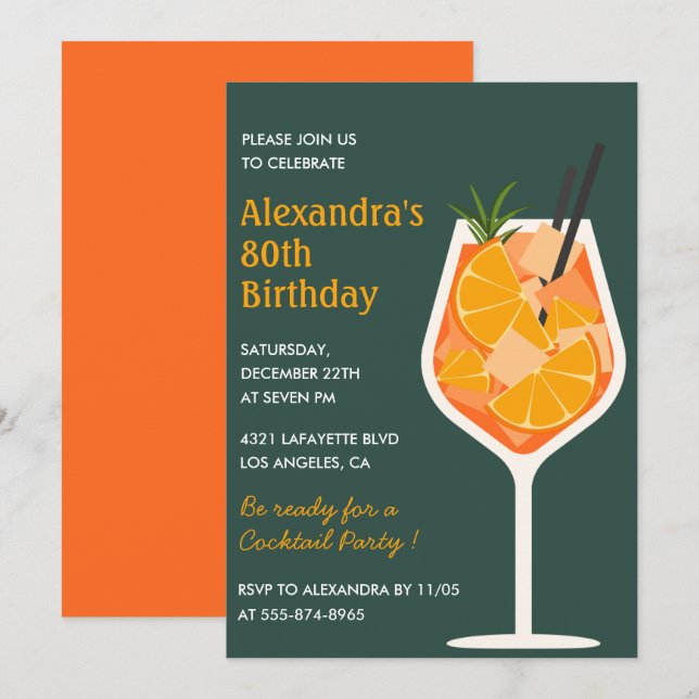 Convites elegantes de 80º aniversário Cocktail Mod (Frente/Verso)