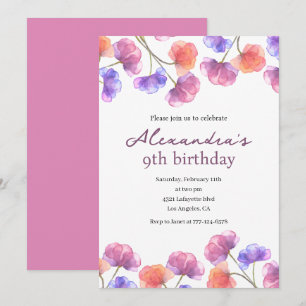 Convites elegantes de 9º aniversário Floral Chic