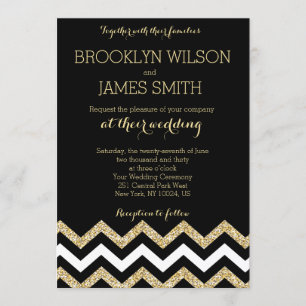 Convites Elegantes De Casamento Chevron Dourados E