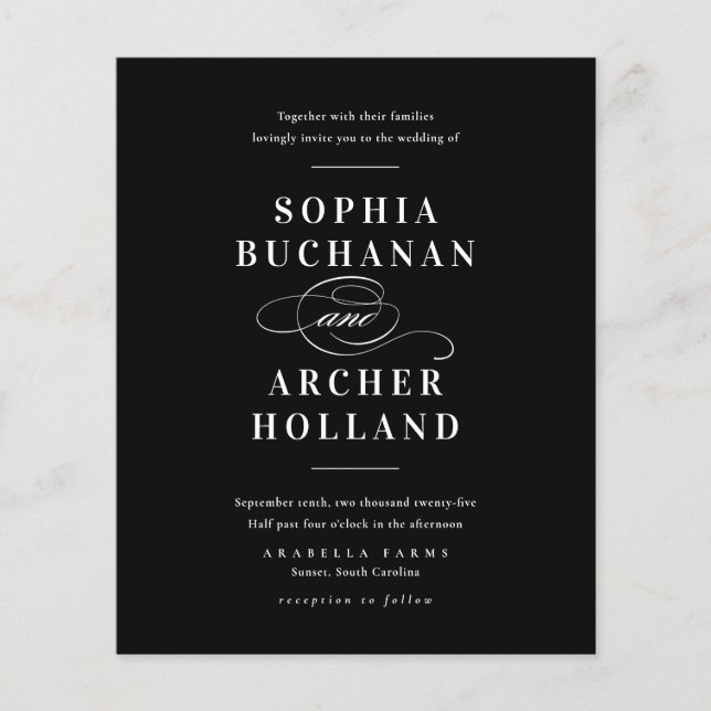 Convites Elegantes de Casamento de Orçamento Branc (Frente)