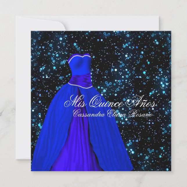 Convites Elegantes de Quinceanera Azul Real (Frente)