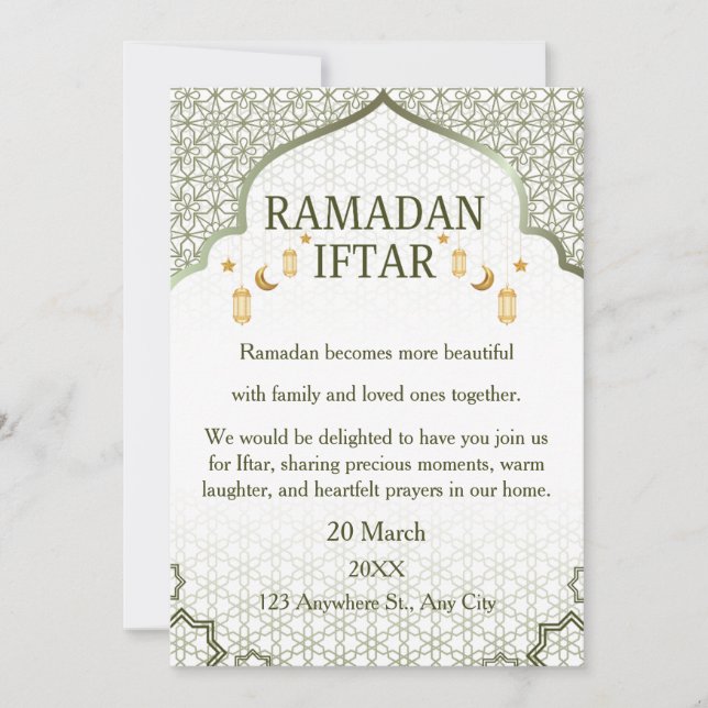 Convites Elegantes de Ramadan Mubarak – Iftar Fami (Frente)