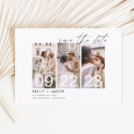 Convites Elegantes de Salvar a Data com 3 Fotos<br><div class="desc">Convite de casamento moderno e elegante com paisagem horizontal e três (3) fotos para salvar a data,  com tipografia de letra manuscrita. O ímã de convite de salvar a data inclui tipografia de letra manuscrita e design chic e simples que você pode personalizar com a foto do seu noivado.</div>