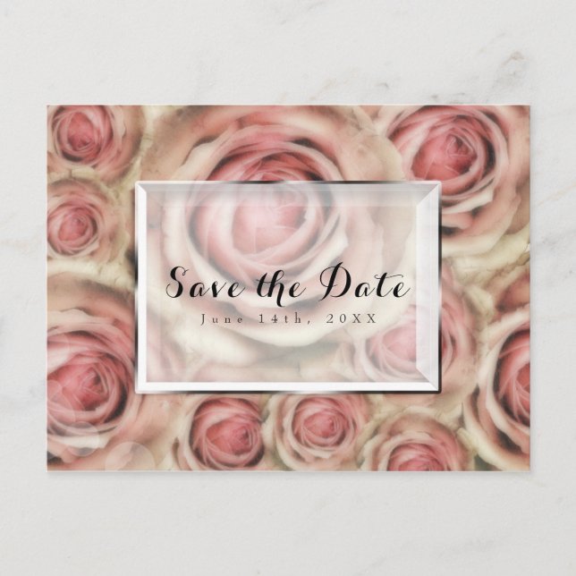 Convites Elegantes de Save the Date com Rosas Rosa (Frente)