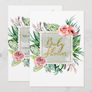 Convites Elegantes Modernos Florais para Chás de B
